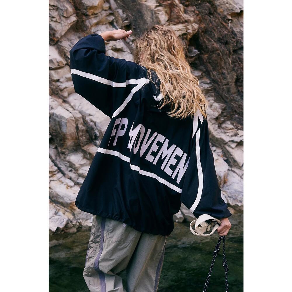 Free People Movement Care Like the Wind Anorak in Black Logo Combo NWOT MSRP $98